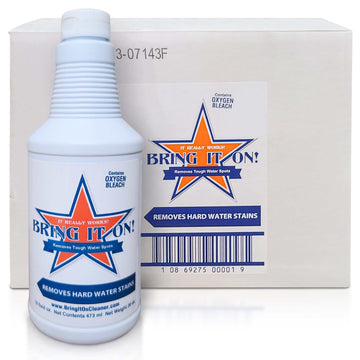 Case of 12 bottles of Bring It On Cleaner 16 oz removing hard water stains with oxygen bleach for multi-surface cleaning