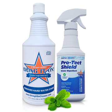 Bring It On Cleaner Set with Hard Water Stain Remover and Pro-Tect Shield water repellent spray for tough mineral deposits and surface protection