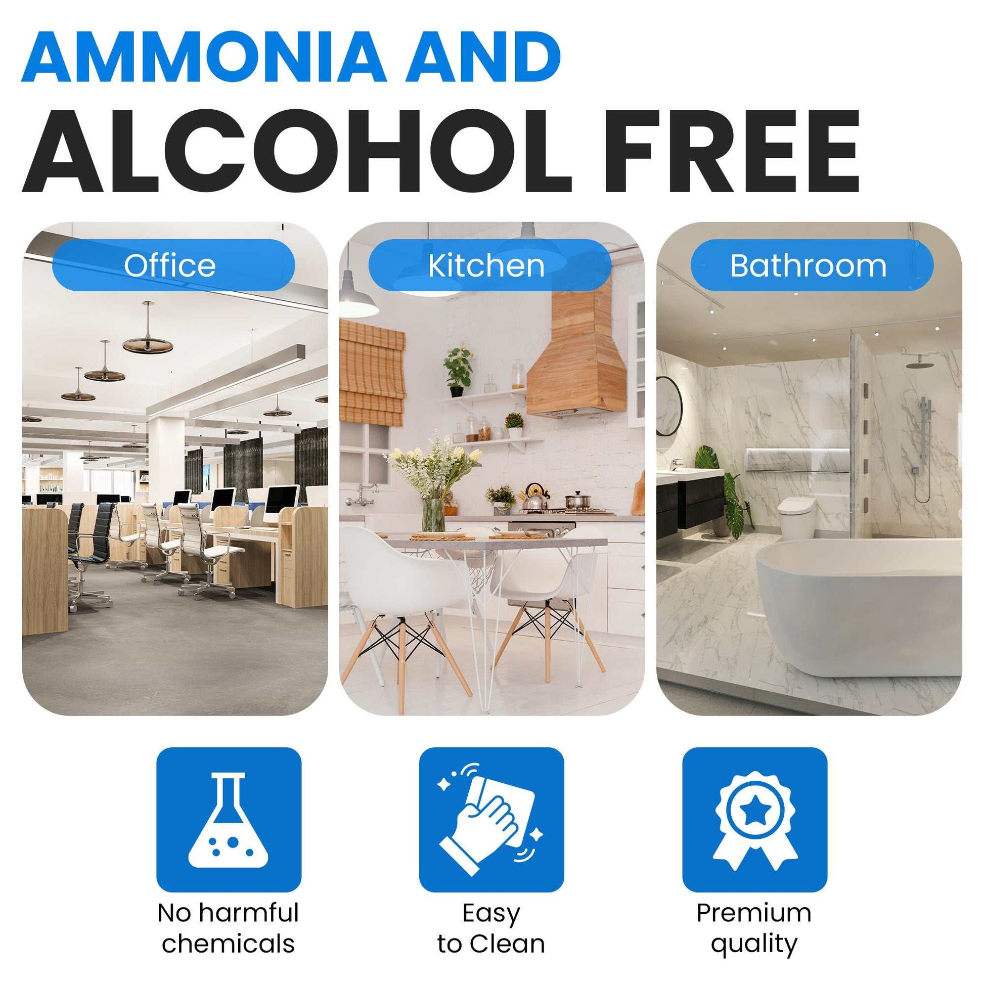Hard surface cleaner for office, kitchen, and bathroom with ammonia and alcohol free formula, no harmful chemicals, easy to clean, and premium quality