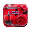 Drill Brush 3 Pack with medium stiffness red bristles, including detail, flat surface, and corner brushes, for versatile cleaning tasks.