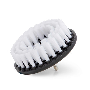 White soft drill brush attachment with gentle bristles for delicate surface cleaning